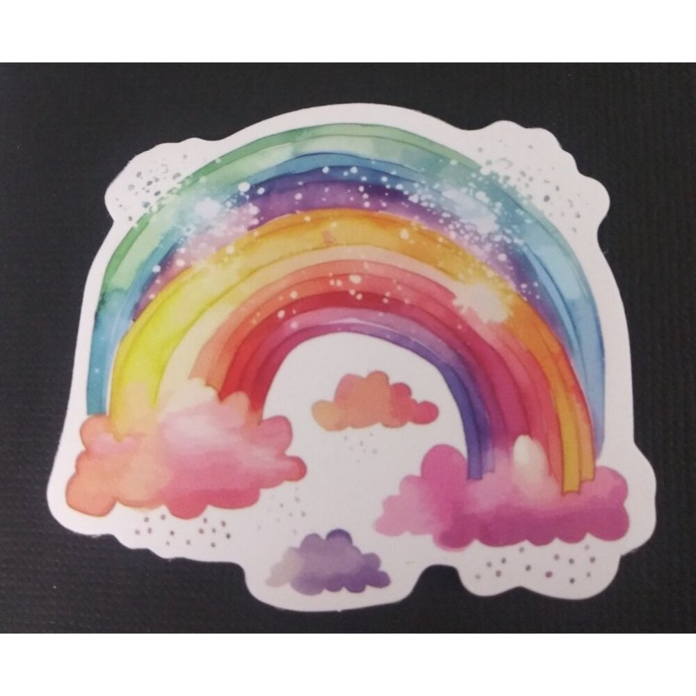 10/$10 Rainbow With Colorful Clouds & Sprinkles Sticker 2" x 2.38" (F)